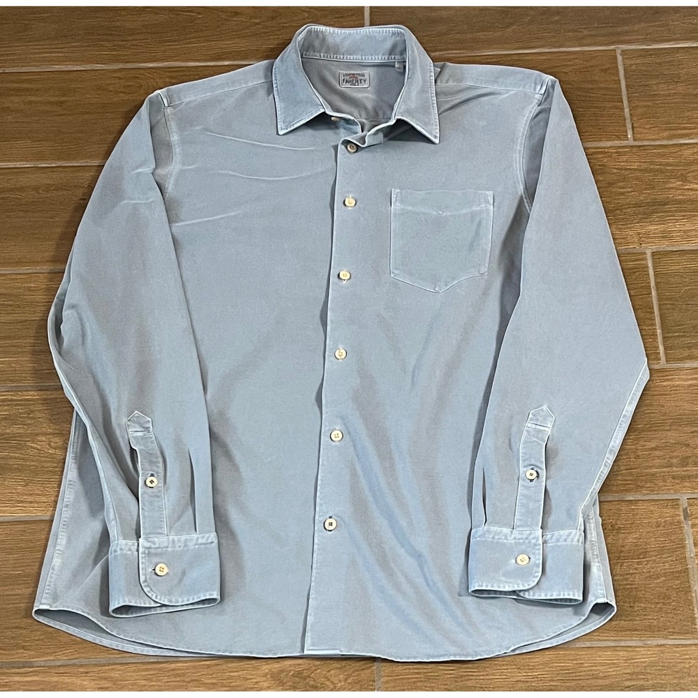 Faherty Brand Mens Organic Cotton Blend Button Down Shirt Blue Gray Large L